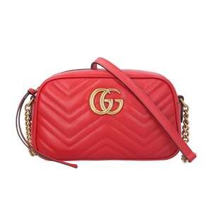 Pre-owned Gucci Small Camera Bag GG Marmont Shoulder Bag, Leather 447632, Red...
